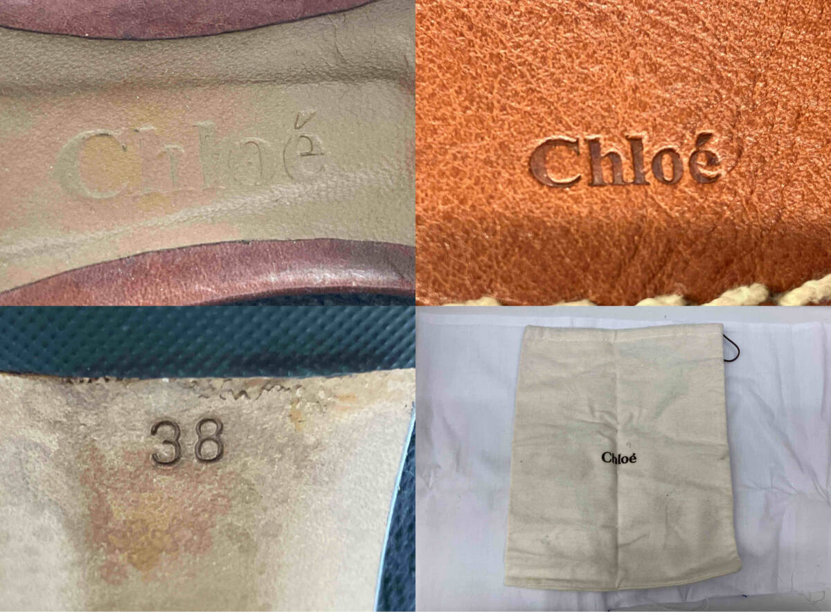 Chloe クロエ パンプス ヒール ネイビー系×ブラウン系 サイズ:38 保存袋付き_傷や汚れ、履きシワ、劣化などあり
