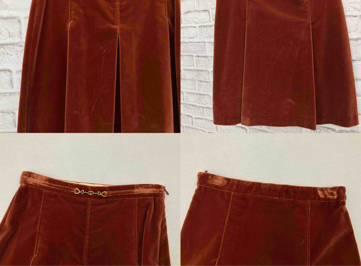 【ハンガー付】GUCCI グッチ ベロア ボックスプリーツスカート イタリア製 サイズ10 ブラウン 店舗受取可_画像5