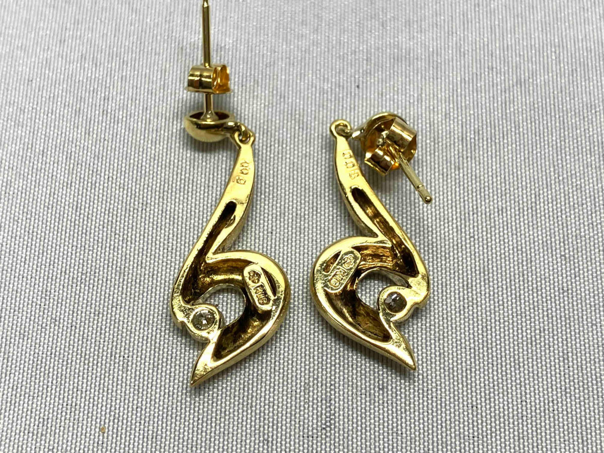 K18 earrings diamond 0.09/0.08ct 4.6g H2.6×W0.9cm...