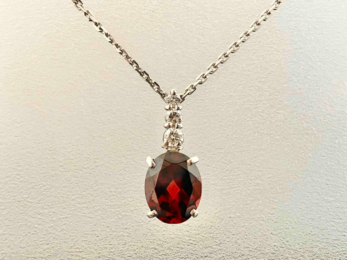 ブランドのギフト Pt850/Pt900/ダイヤ0.14ct/43cm/5.4g ガーネット