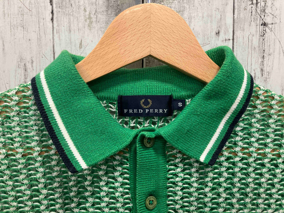 FRED PERRY Fred Perry F3001... плетеный зеленый сделано в Японии хлопок рубашка-поло с коротким рукавом S