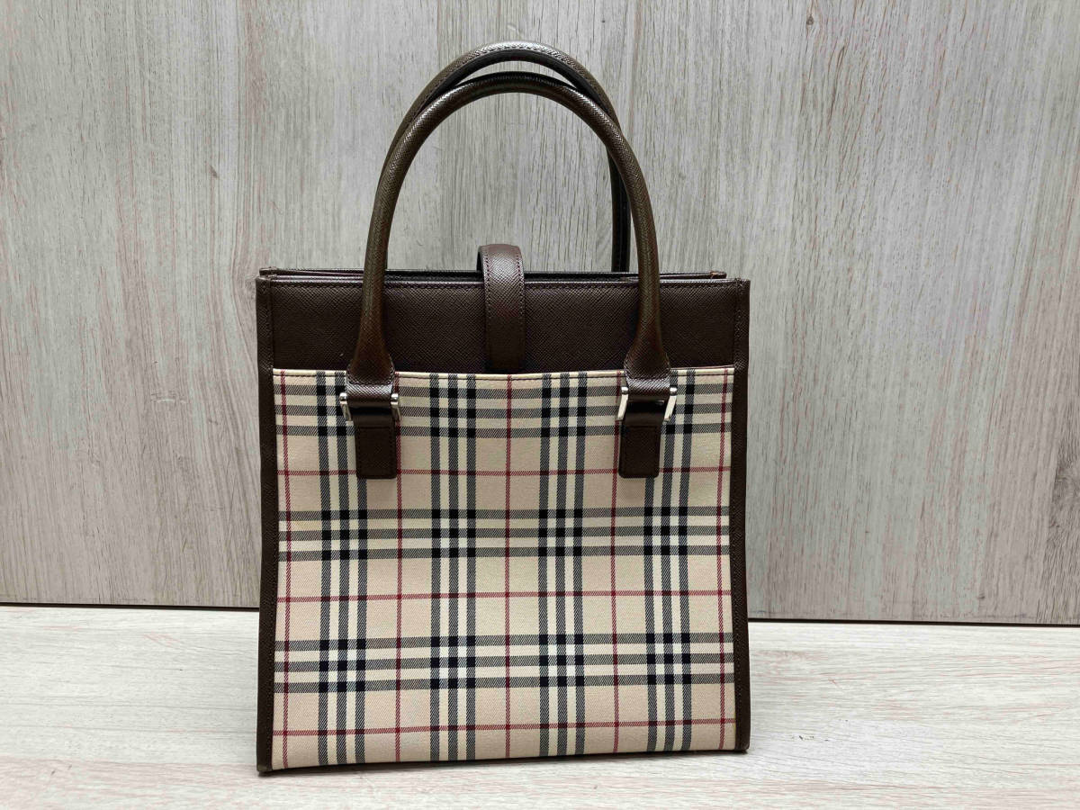 BURBERRY/バーバリー ハンドバッグ スクエアノバチェック ベージュ レザー_画像2