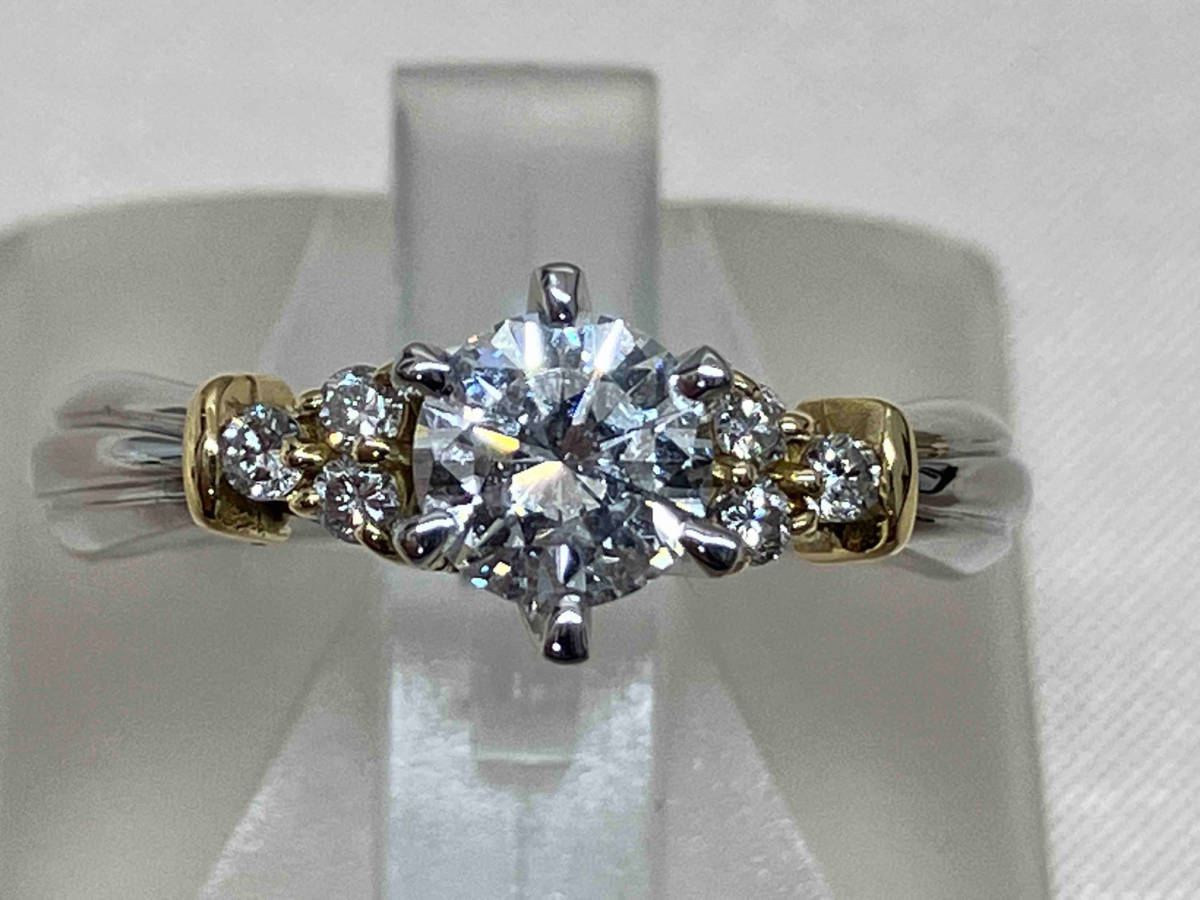 【希望者のみラッピング無料】 K18 Pt900 ダイヤリング ダイヤ0.559ct 新品仕上げ済 鑑定書付 約5.0g 10号 0.113ct プラチナ台