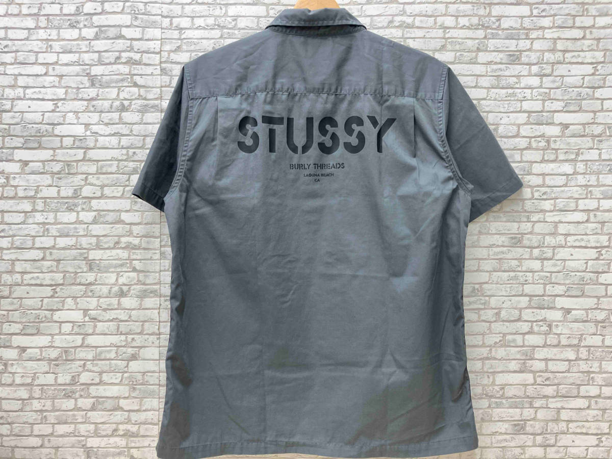 STUSSY ステューシー work shirt ワークシャツ 半袖シャツ バックロゴ メンズ M グレー_画像2