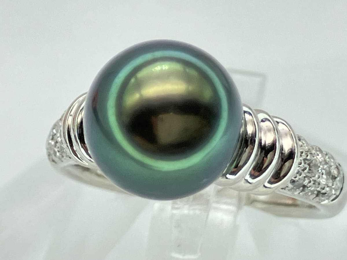 【高知インター店】 黒蝶真珠/Pt900/ダイヤモンド0.17ct/11.5号リング/7.7g 黒蝶(くろちょう)真珠