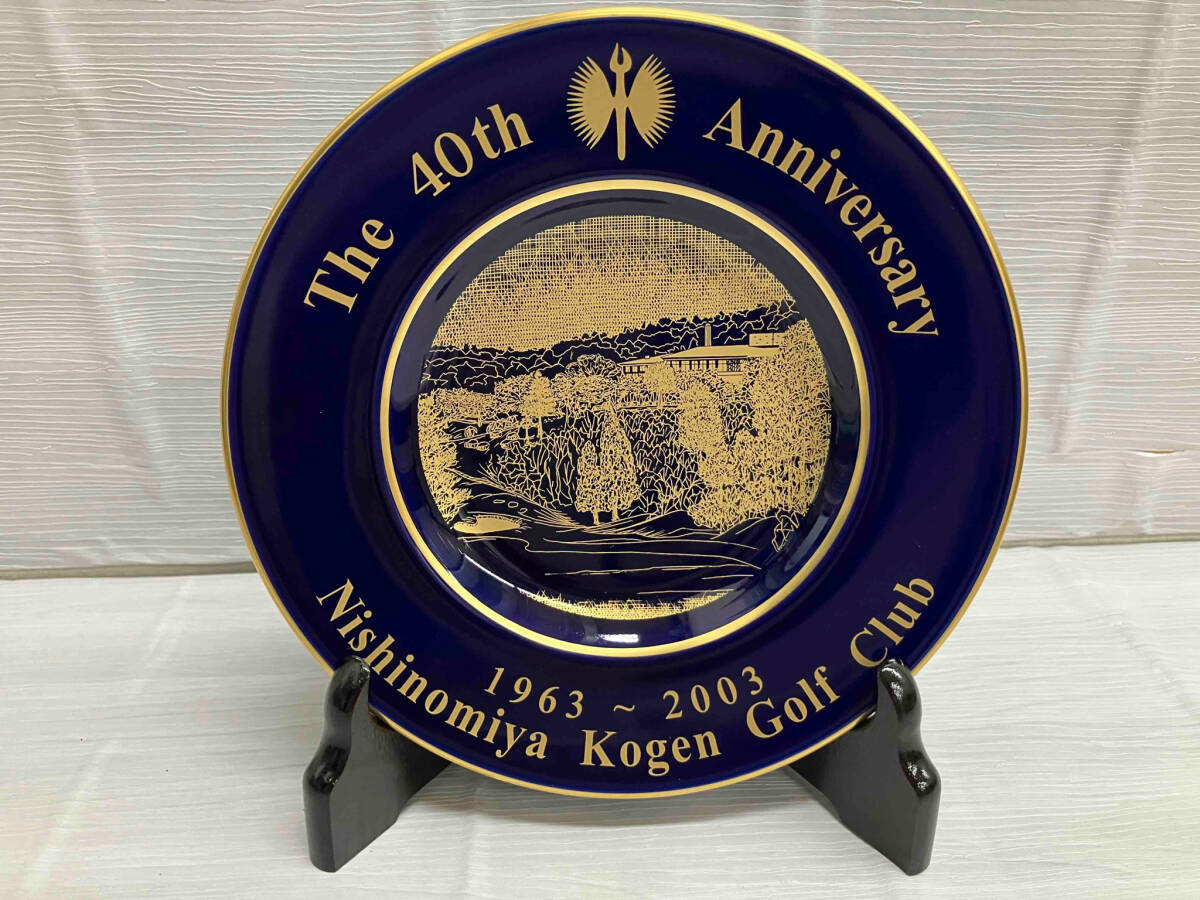 香蘭社 コウランシャ 40th Nishinomiya Kogen Golf Club 記念皿 飾り皿 ネイビー ゴールド 19cm 箱付き 美品_画像2