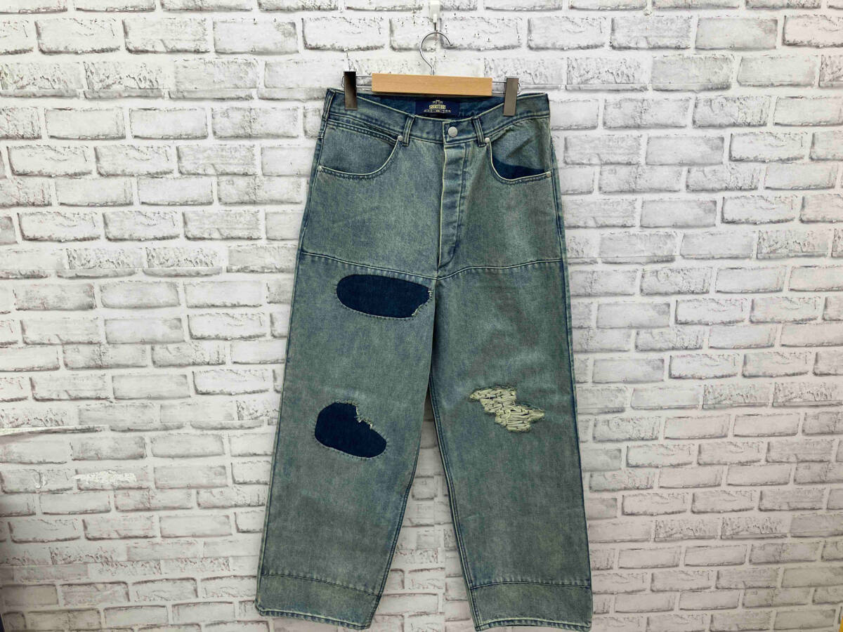 SHIKITARI シキタリ SHIKITARI2023-11 FADED WIDE DENIM PANTS ワイドデニムパンツ ブルー ダメージ加工 Sサイズ_画像1