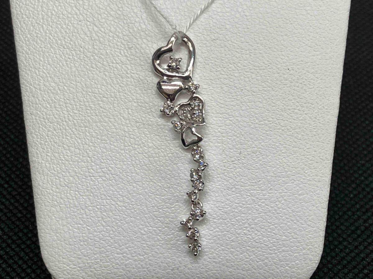 最高品質の K18WG ダイヤ 0.21ct ハートデザイン ペンダントトップ 3.4×0.7cm 総重量 1.4g 小キズあり ダイヤモンド