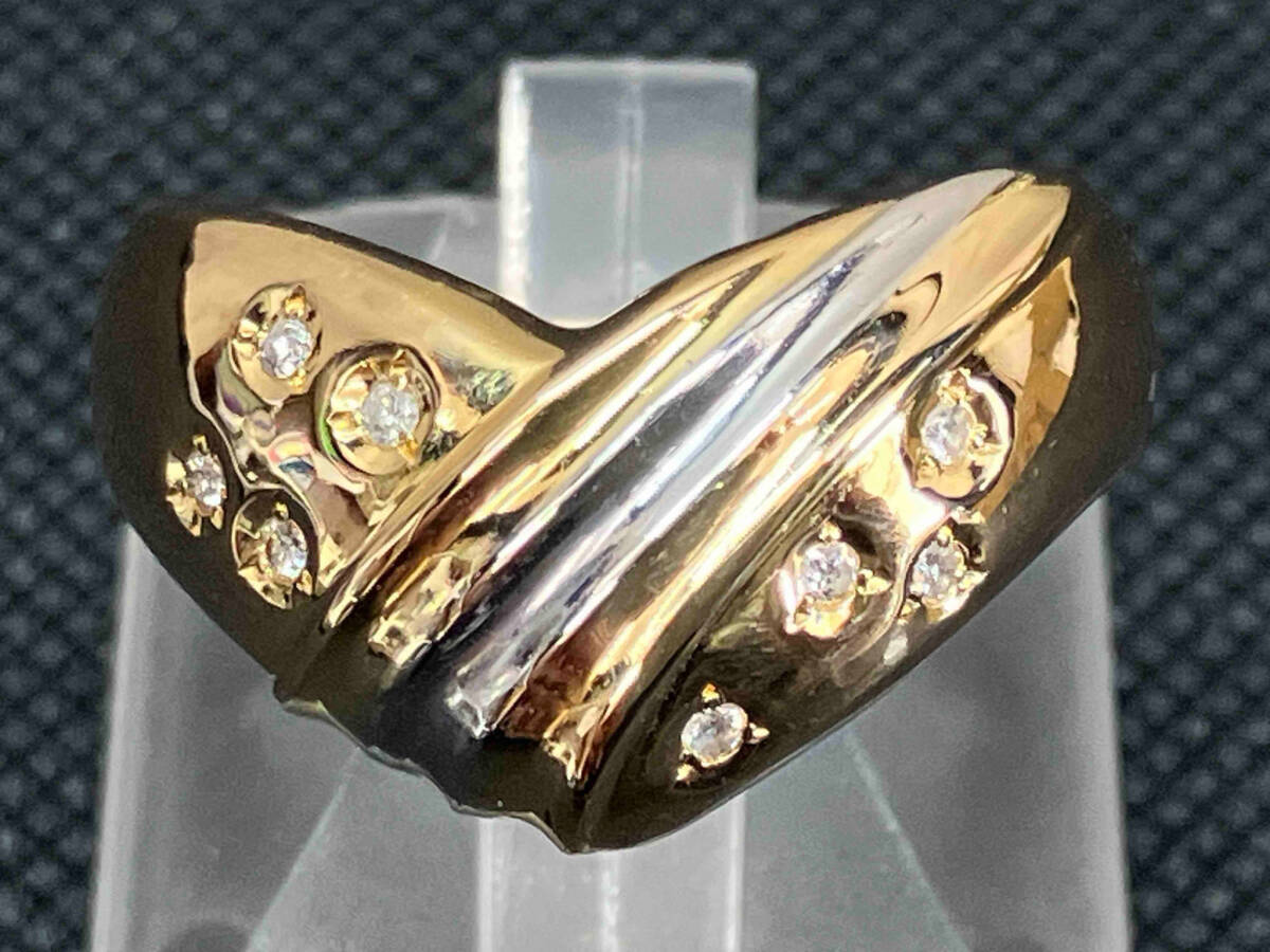 上品コーデはコレで安心! リング デザイン 0.065ct ダイヤ K18 / Pt900 19号 小キズあり 6.6g 総重量 0.3-1.0cm リング幅 ゴールド