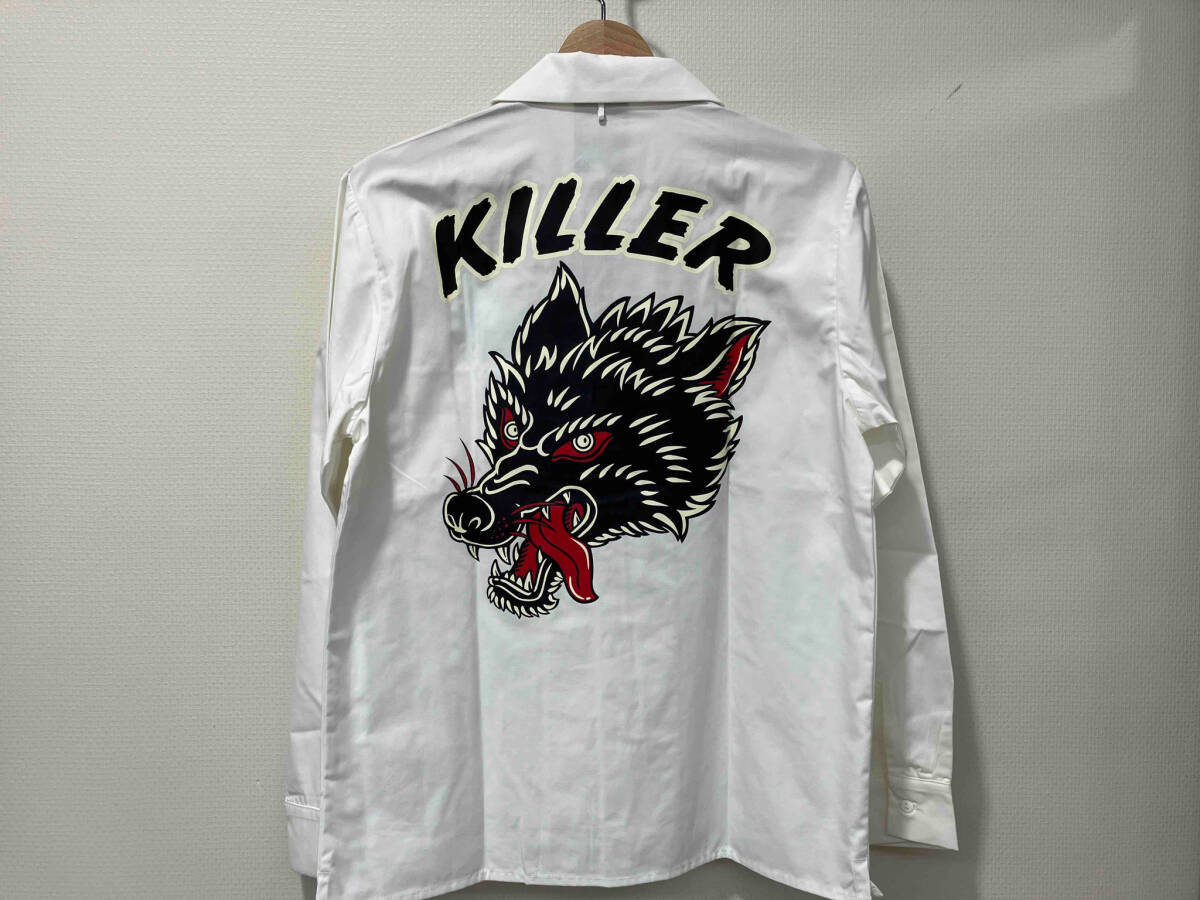 GOLDEN LOBBY ゴールデンロビー オープンカラーシャツ 長袖シャツ フロント刺繍 バックプリント KILLER ホワイト サイズ36 タグ付き メンズ_画像2