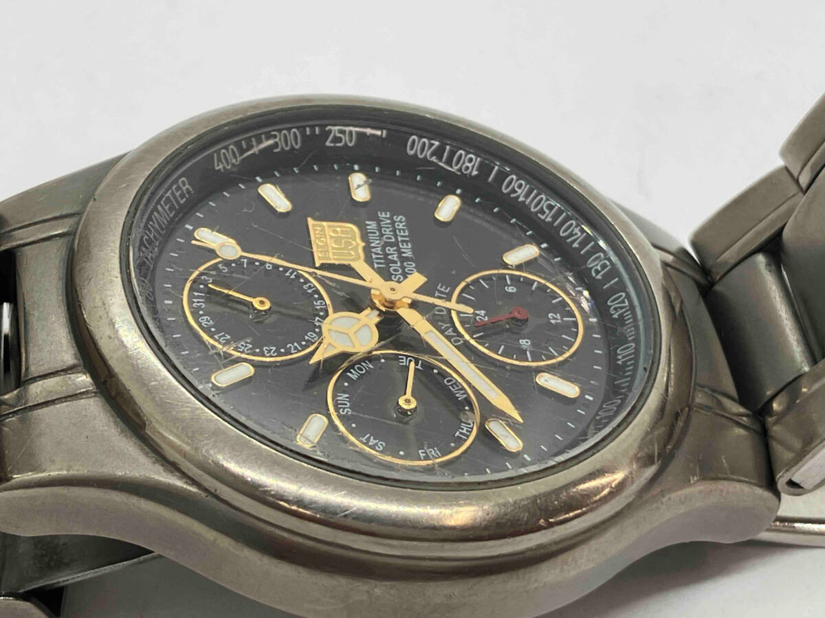 ジャンク ELGIN エルジン FK-1203 05010173 風防キズ有り ソーラー 腕時計_画像4