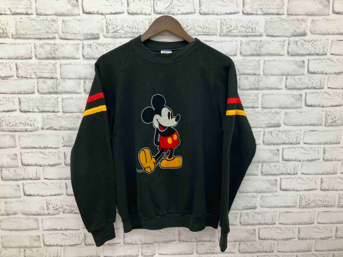 Disney 1980s Mickey ディズニー 1980年代 ミッキー スウェット フロッキープリント ラグランスリーブ 古着