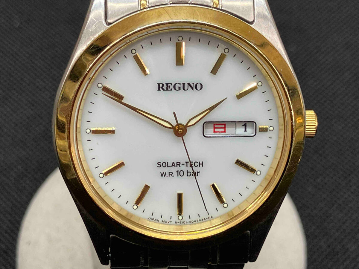 輝く高品質な 3.4cm ケースサイズ ソーラー E101-K005299 REGUNO CITIZEN ベルト長さ 風防傷/全体的に傷あり 18cm レグノ