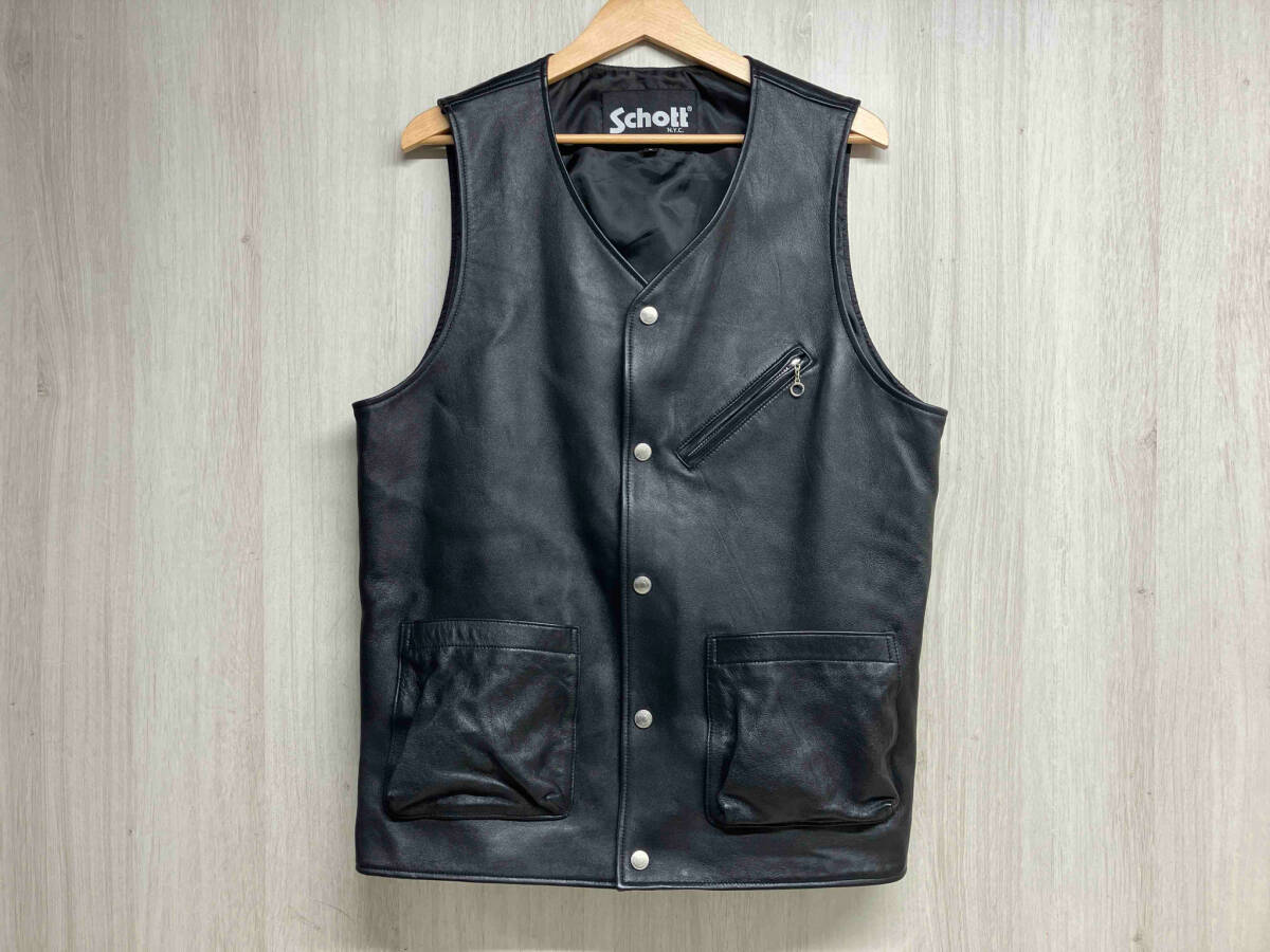 schott PATCH POCKET LEATHER VEST ショット パッチ ポケット レザーベスト 羊革 本革 シープスキン ブラック 3121030 Lサイズの画像1