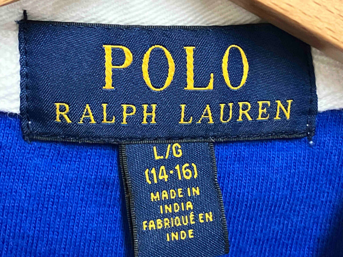 POLO RALPH LAUREN ポロラルフローレン 長袖ポロシャツ ボーダー ホワイト ブルー Lサイズ 41381_画像3