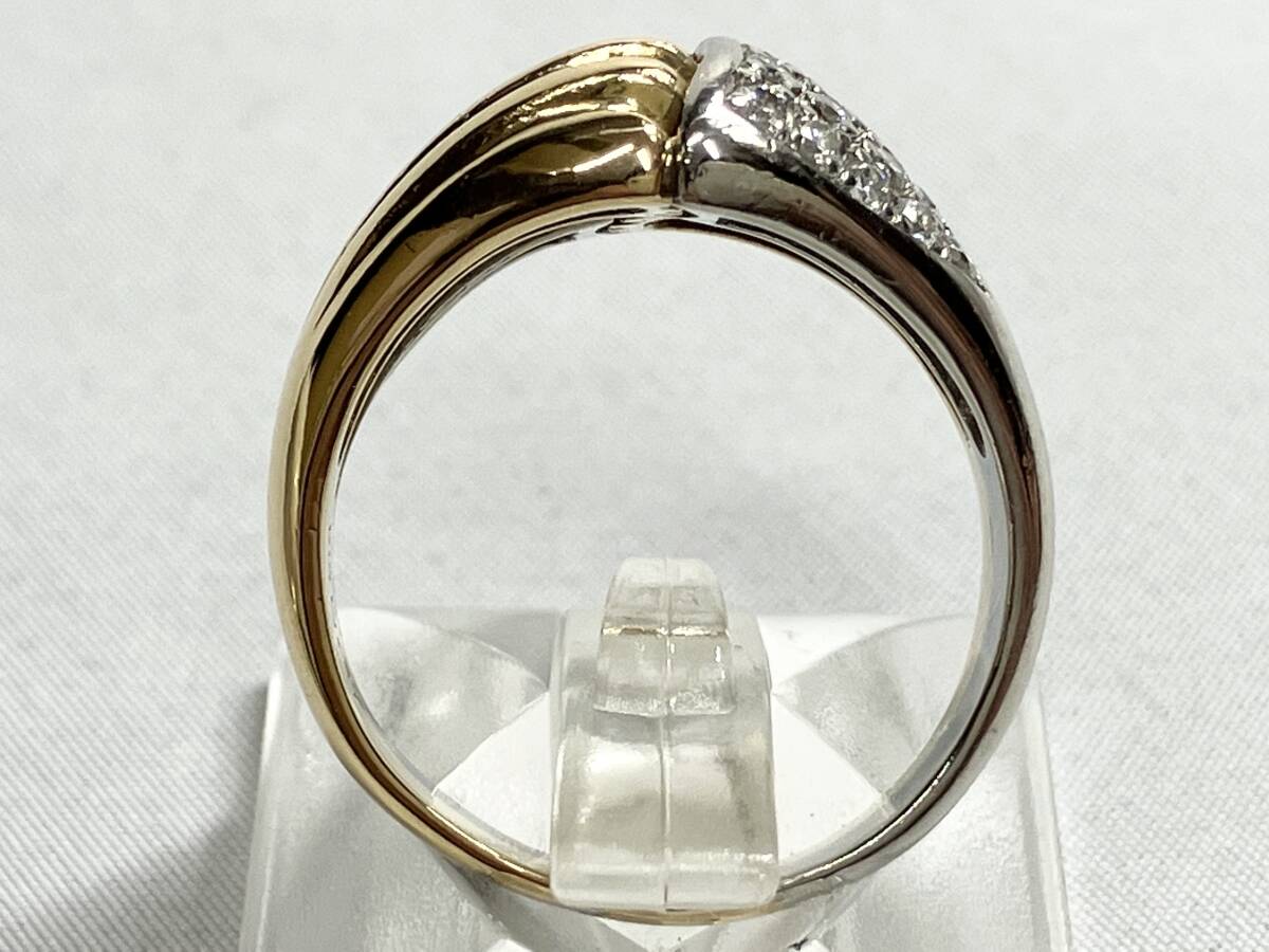 K18/Pt900 diamond 0.37ct ring 15 number 11.8g width 0.5~1.4cm month type shell circle combination 