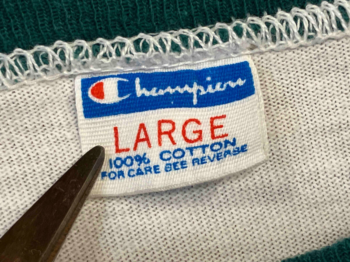 Champion 70s 80s バータグ後期 染み込み 3段 USA製 リンガーシャツ グリーン 半袖 サイズL チャンピオンの画像3