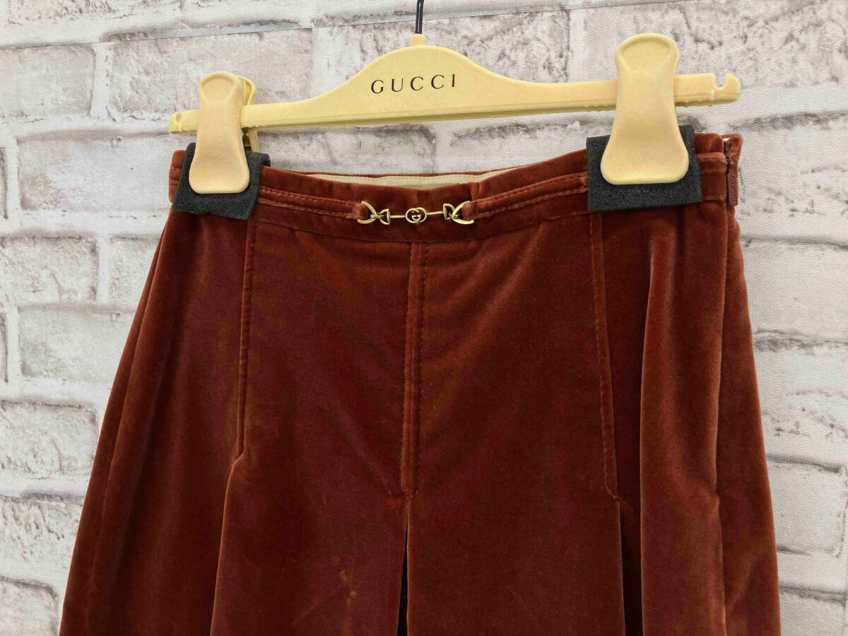 【ハンガー付】GUCCI グッチ ベロア ボックスプリーツスカート イタリア製 サイズ10 ブラウン 店舗受取可_画像3