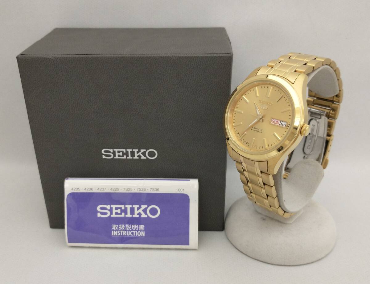 SEIKO セイコー／SEIKO5 ／7S26-03W0／裏スケルトン 時計/ ゴールド　箱・説明書付_画像1