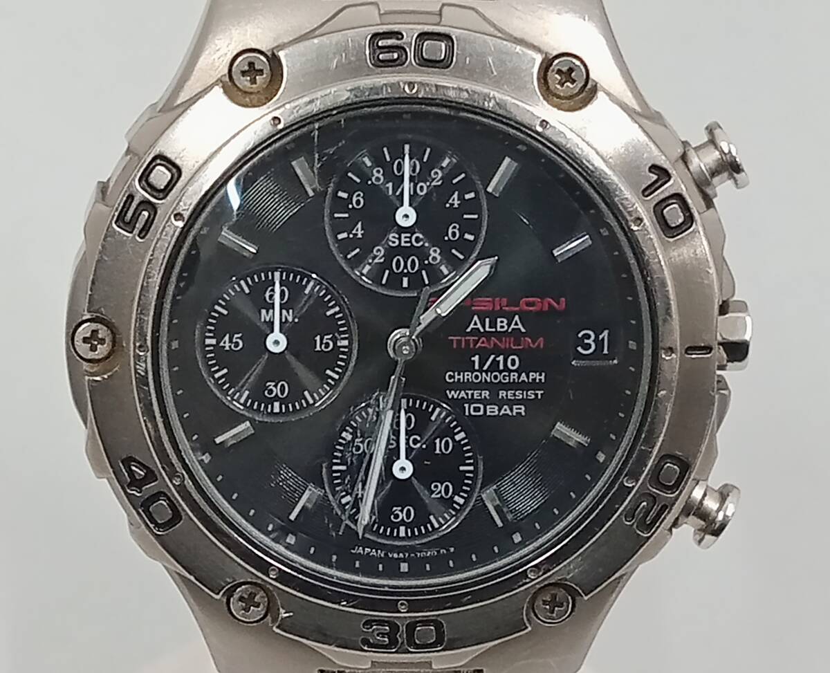 SEIKO ALBA EPSILON V657-7020 チタン 時計 セイコー アルバ イプシロン クロノグラフ 黒文字盤 クォーツ チタン メンズ 腕時計_画像1