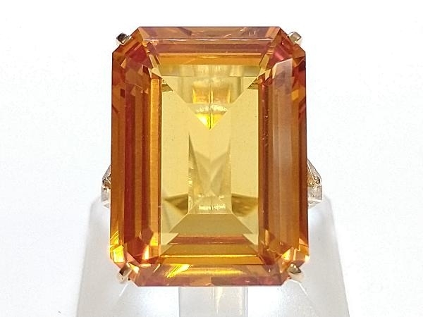 【送料0円】 K18 18金 YG オレンジ石 スクエア リング 指輪 イエローゴールド 8.8g #11.5 店舗受取可 イエローゴールド