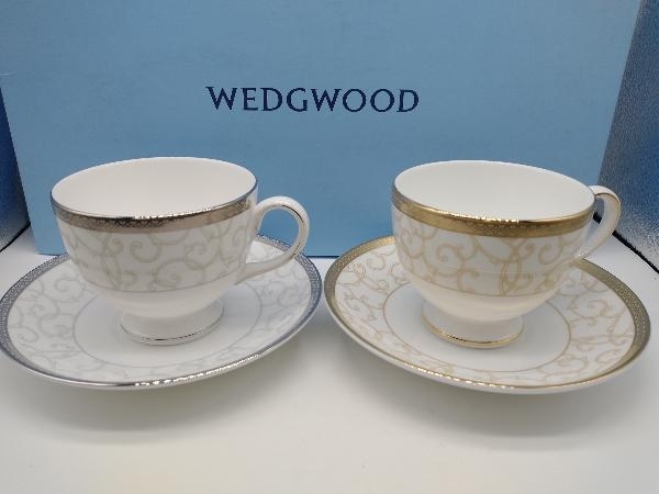 未使用品 WEDGWOOD セレスティアルゴールド セレスティアルプラチナ カップ&ソーサー ペア 金色 銀色 ウエッジウッド ティー コーヒー兼用_画像1