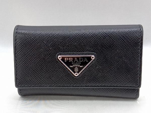 【PRADA】プラダ キーケース 三角プレート 小物 6連 ブラック 中古