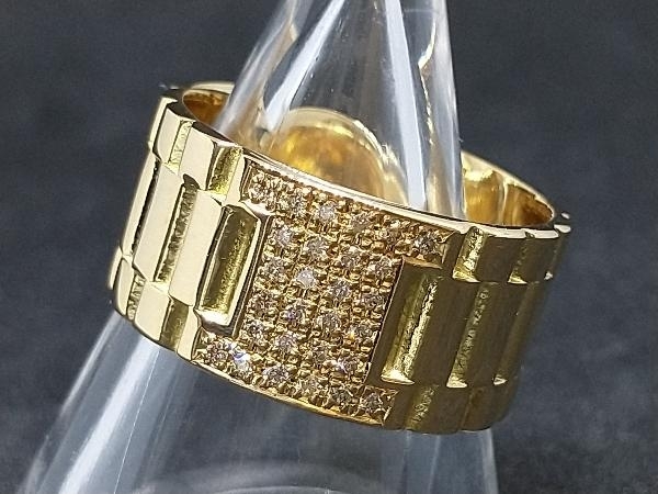 K18 18金 YG ダイヤモンド デザイン リング 指輪 イエローゴールド D0.14ct 9.3g #15 店舗受取可