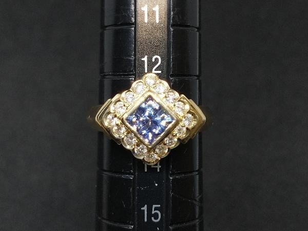 K18 18 gold YG diamond blue blue stone ring ring yellow gold D0.35ct CS0.40ct 5.0g #13 store receipt possible 