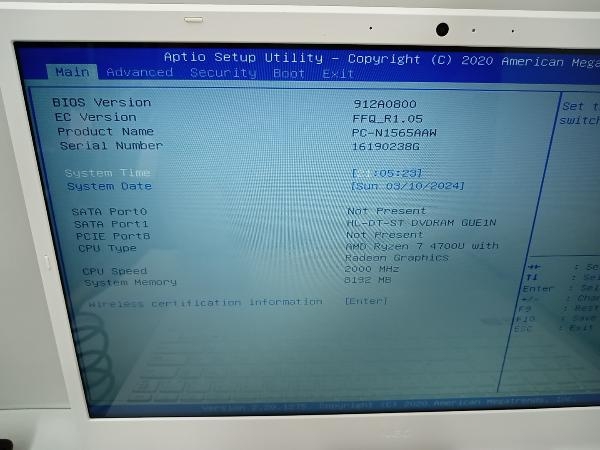 ジャンク 箱・説明書なし 現状品 NEC PC-N1565AAW-YC LAVIE N15 PC-N1565AAW-YC ノートPC_画像2