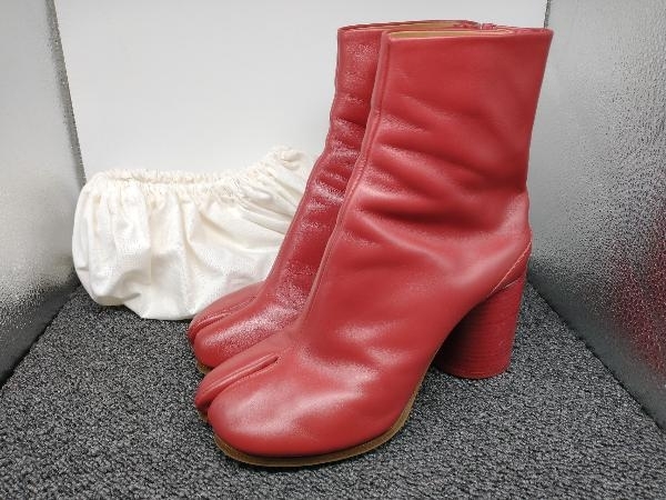 Maison margiela メゾン・マルジェラ レザーショートブーツ 足袋ブーツ 革製 36 1/2 レッド 赤 保存袋付き