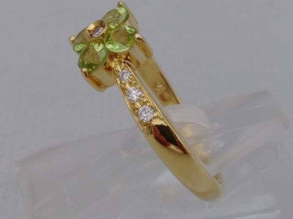 【ソーティング付】【新品仕上げ済み】K18 ゴールド ＃13 天然ペリドット 0.48ct ダイヤモンド0.07ct 3.1g リング 店舗受取可の画像3