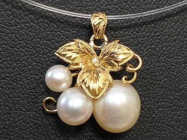 【今日の超目玉】 フラワーモチーフ パール K18 ペンダントトップ 店舗受取可 彫り 花 18金 YG 18K 2.5g その他