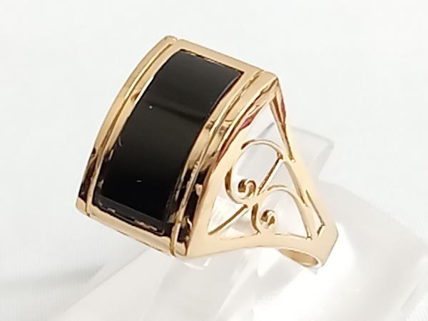 【50%OFF】 K18/天然ブラックカルセドニー(めのう) イエローゴールド #13 3.2g リング 指輪 アクセサリー ソーティング付き イエローゴールド