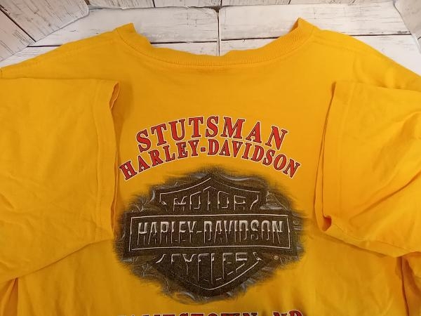 HARLEY DAVIDSON ハーレーダビッドソン 半袖Tシャツ スペード ファイアーパターン XLサイズ イエロー メンズ アメカジ バイカー ロゴ_画像4