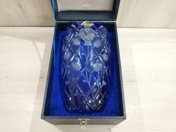 現状品 ドレスデンクリスタル フラワーベース 花瓶 ブルー_画像8