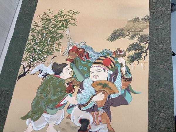 一恵 恵比寿大黒獅子舞之図 掛け軸 サイズ約177x58.5CM_画像3