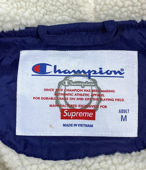 Supreme × Champion 17aw Sherpa Lined Hooded Jacket シュプリーム ジップパーカー ジャケット サイズM ネイビー_画像3