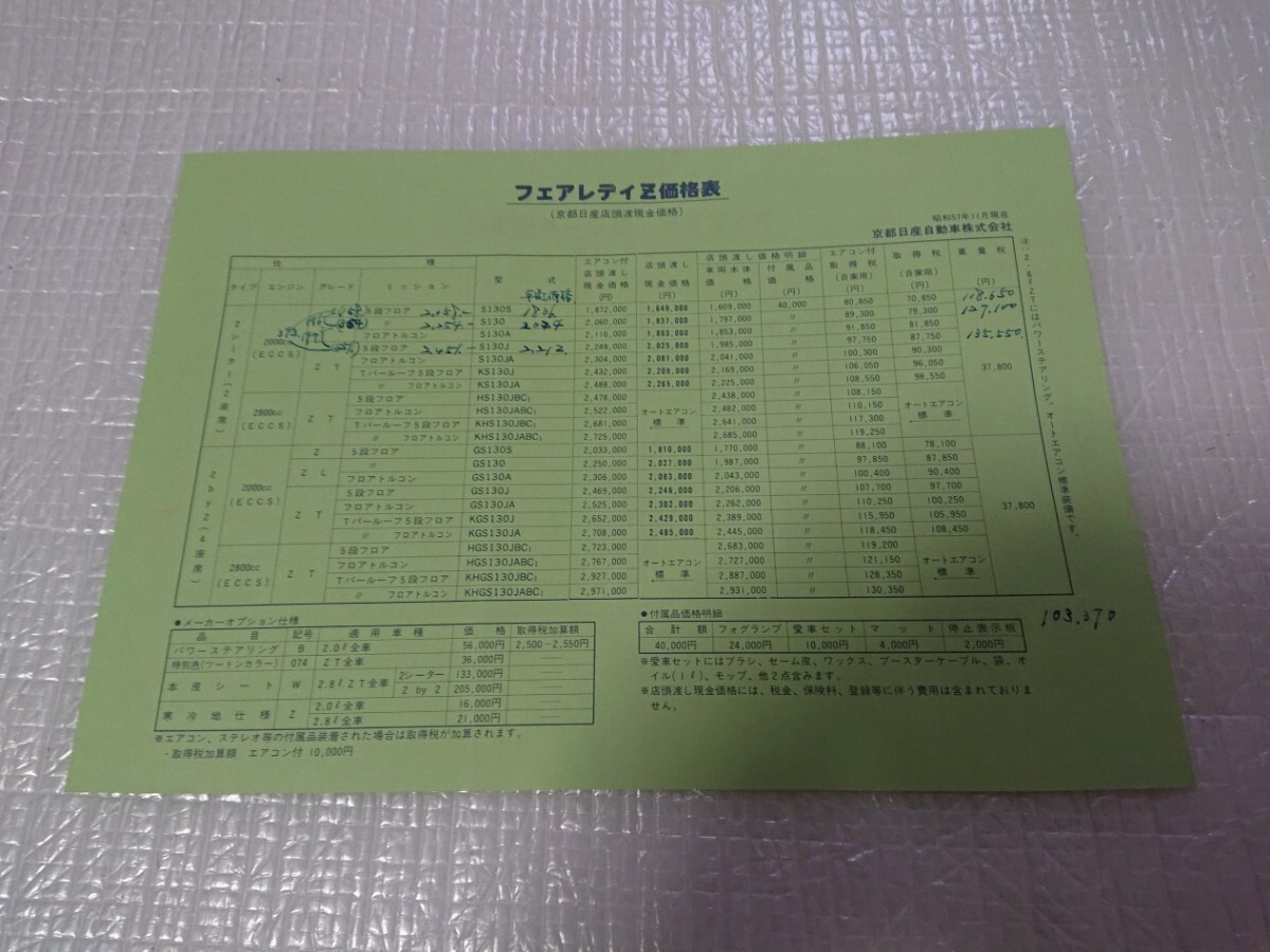 昭和57年12月S130フェアレディZ本カタログ＋価格表_画像7