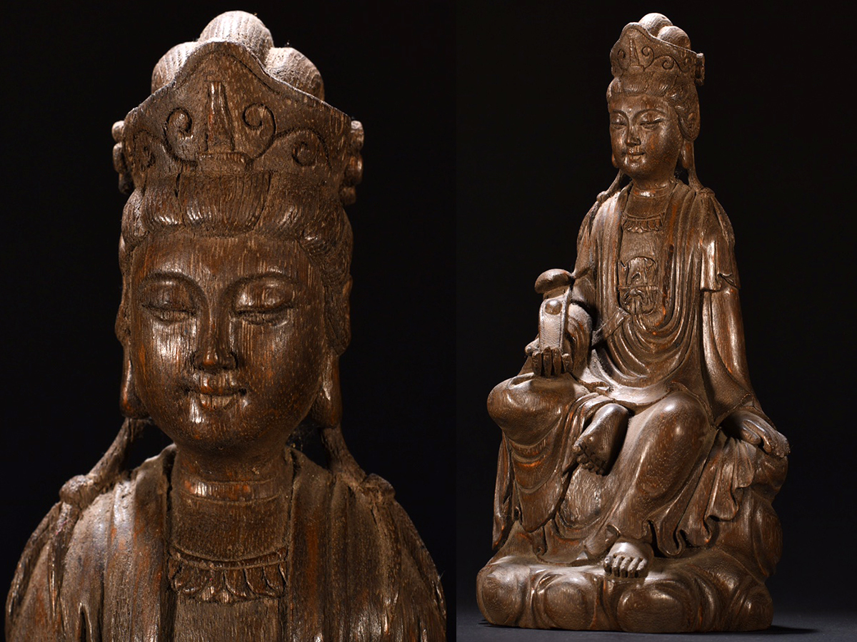 ◆御泓軒◆『清・仏教古美術・珍材彫・如意観音仏像・非常に良い香り』極細工・古賞物・中国古玩・中国古美術