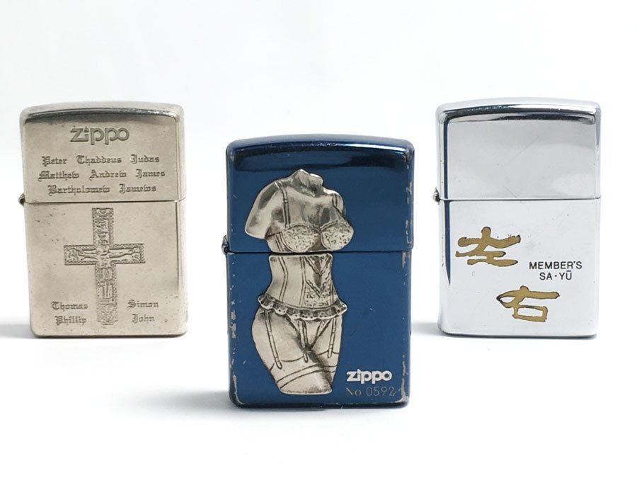 ZIPPO ジッポー 3点おまとめ 2002 Thomas Simon Phillip John クロス 十字架 女性 ランジェリー 喫煙具 ライター オイルライター ジャンク_画像1