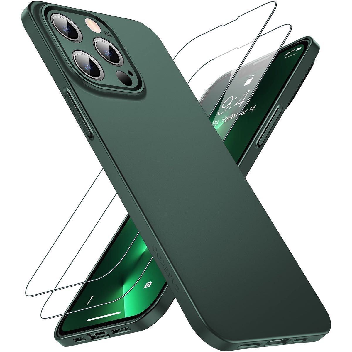 iPhone13 Pro ケース CASEKOO ガラスフィルム付き 指紋防止 薄型 軽量 ハードケース