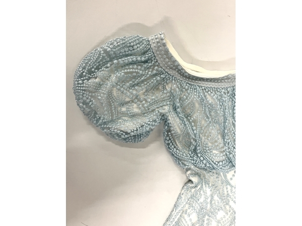 TADASHI SHOJI タダシショージ ドレス レース オフショルダー パフスリーブ ひざ丈 サイズ0 ICE 中古 美品 B8434422_画像2