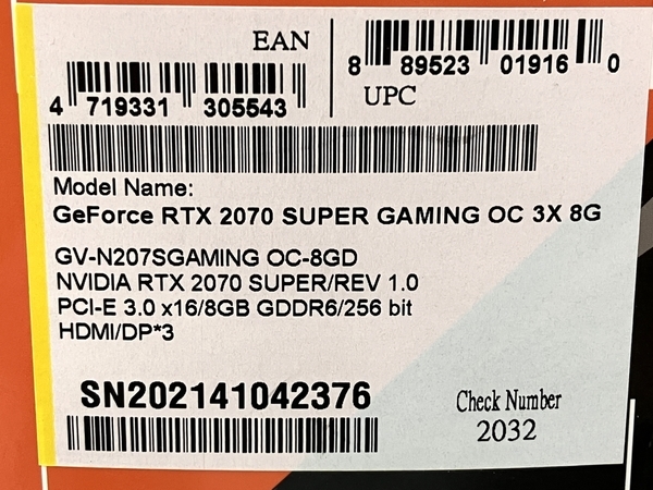 GIGABYTE GeForce RTX2070 super GAMING OC 3X 8G ジャンク T8535706_画像9