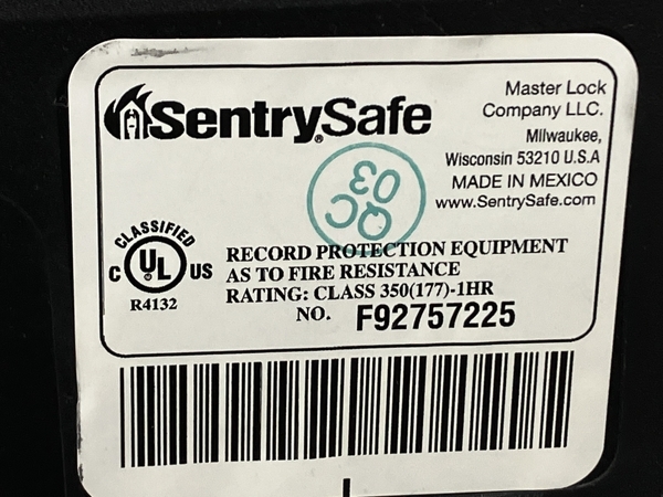 Sentry Safe セントリー JFW082GUL 据え置き型 耐火金庫 32kg 金庫 防犯 中古 K8533239_画像5