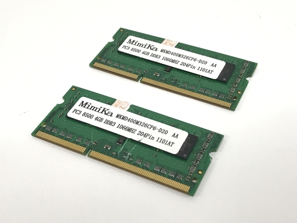 MimiKa PC3 8500 4GB DDR3 1066MHz 二枚 メモリ PCパーツ ジャンクF8651195の画像1