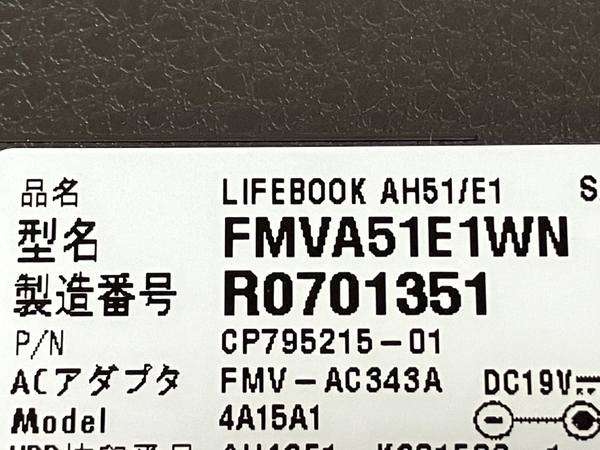 FUJITSU LIFEBOOK AH FMVA51E1WN 15.6型 ノートパソコン PC Ryzen 7 3750H 8GB SSD 512GB win11 中古 M8630145_画像9