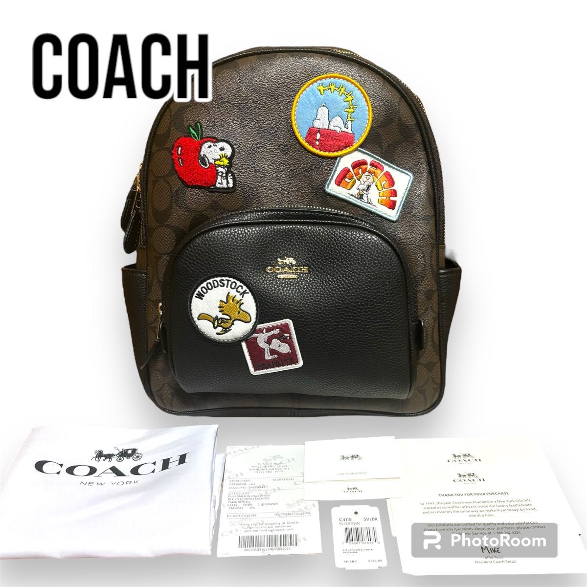 コーチ スヌーピー コラボ バックパック ブラウン ワッペン 新品 リュック 新品タグ有】COACH コーチ スヌーピー コラボ リュック ワッペン