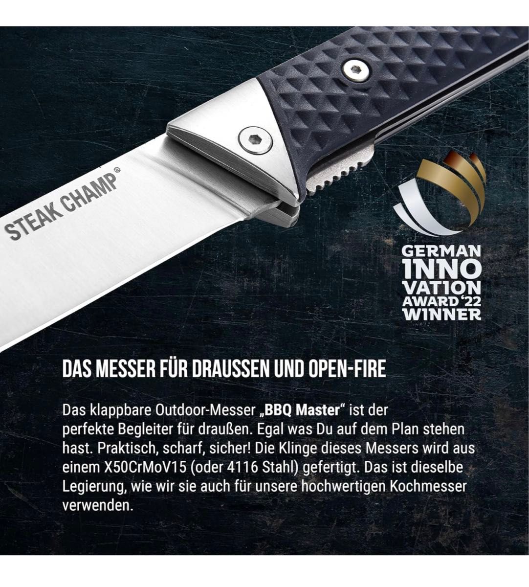 Steakchamp アウトドアフォールディングナイフ "BBQ MASTER" 折りたたみ式アウトドアナイフ 4.75インチ刃 