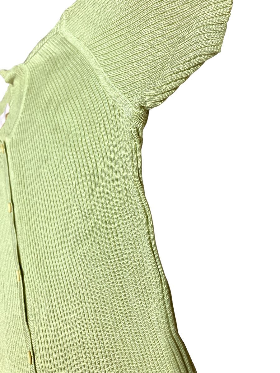 レディース　トップス　グリーン　半袖ニット　Tシャツ　42/XLサイズ　カーディガン
